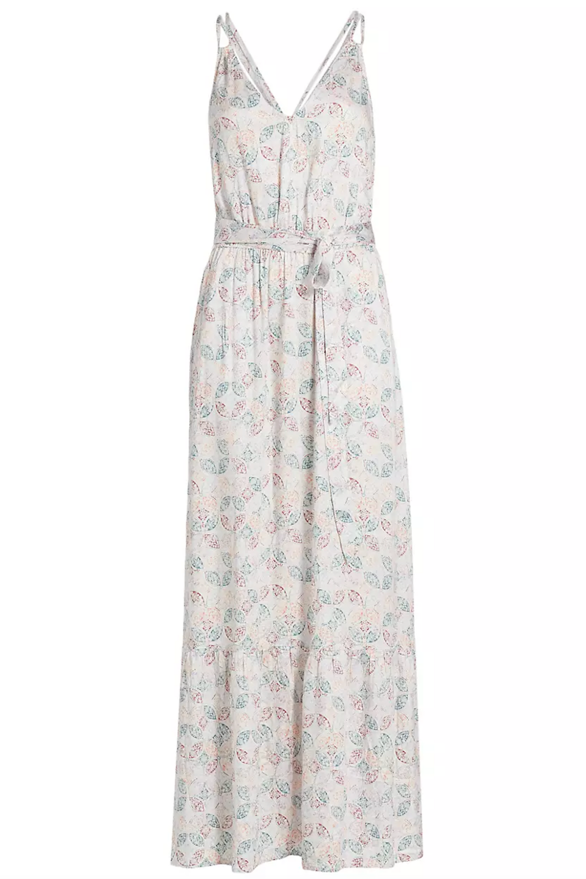 Vestido Gisella sobre fondo blanco en vista frontal, mostrando cuello en V, cinturón autoadherente y tirantes cruzados dobles