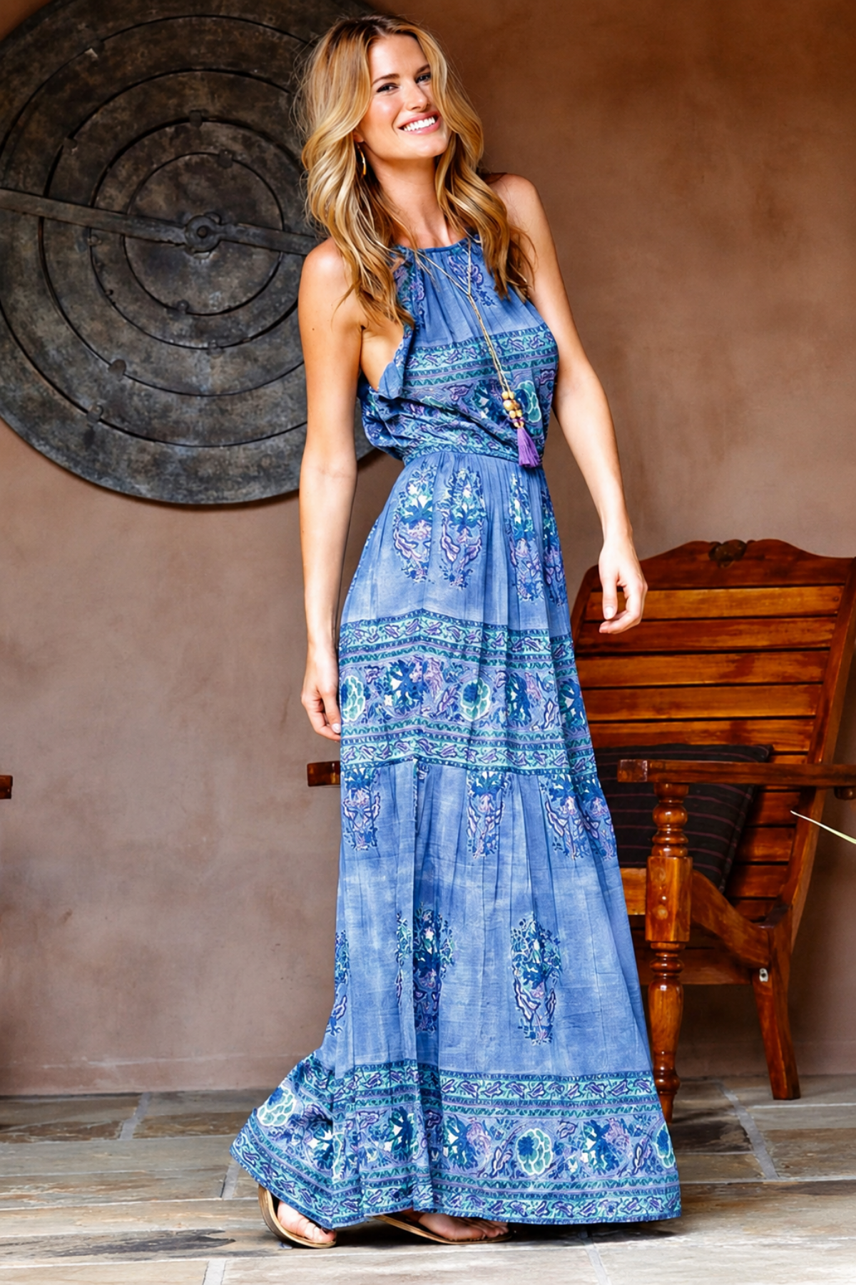 Vestido Largo Ruffled Armhole