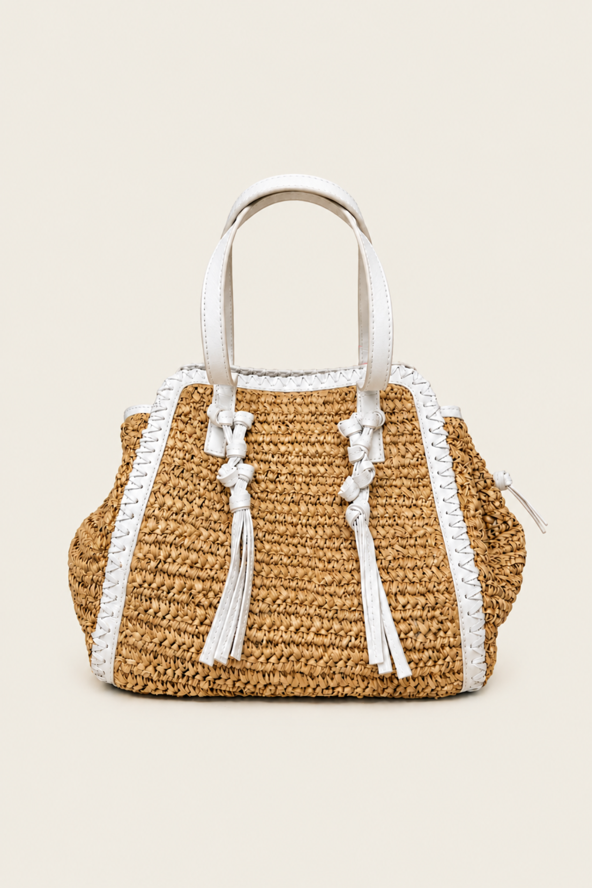 Bolso de raffia con asas de piel elegante para mujer verano playa