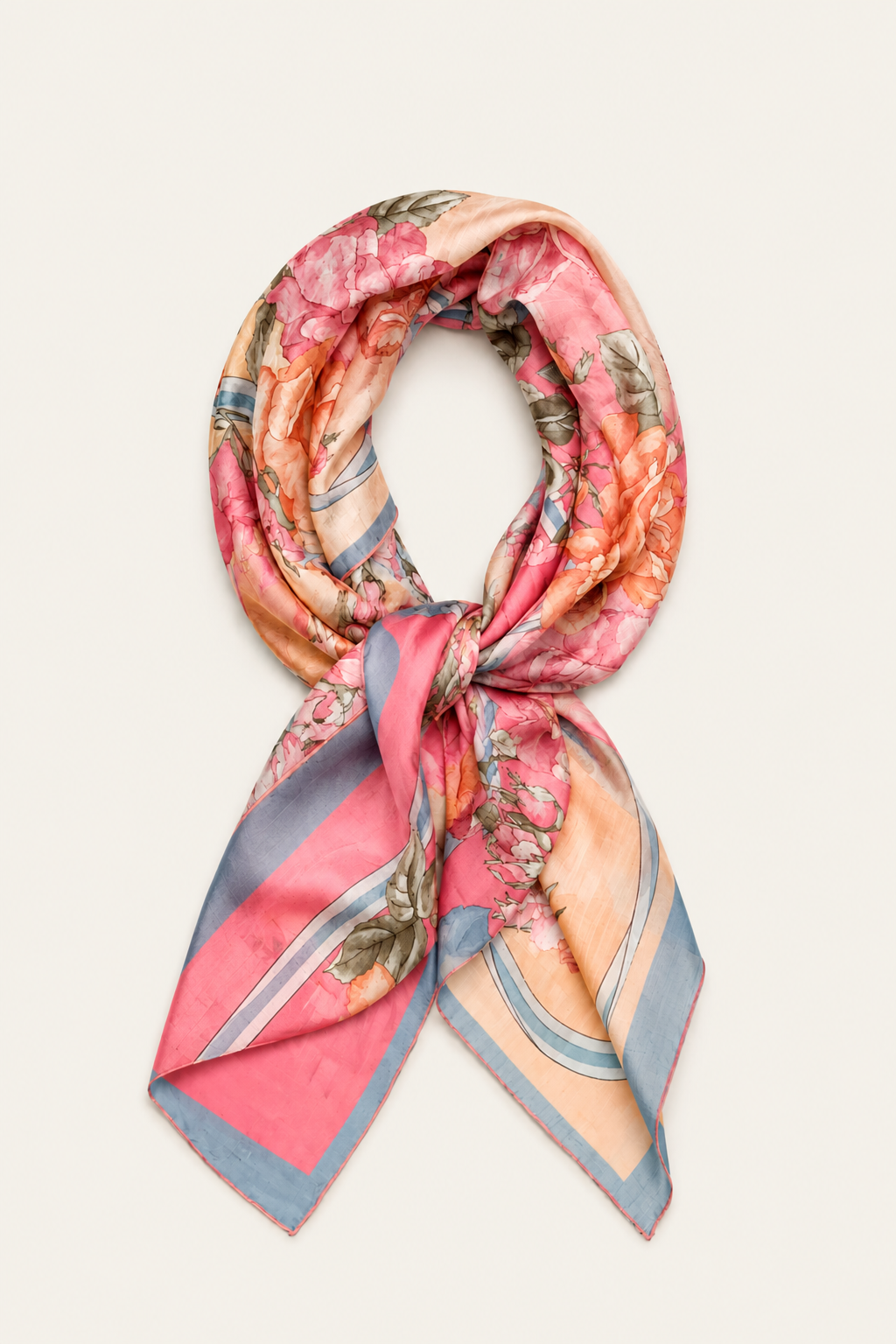Pareo Raffaela D'Angelo Rosa sobre fondo neutro con estampado floral delicado y textura de algodón italiano elegante