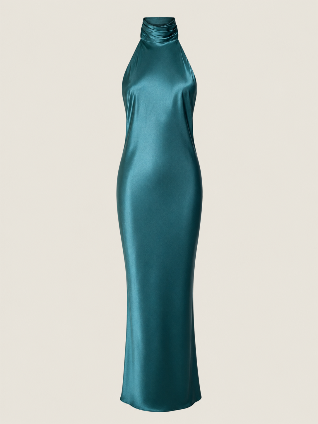 Vestido largo Vila en lana teal con corte recto, cuello halter ideal para fiestas