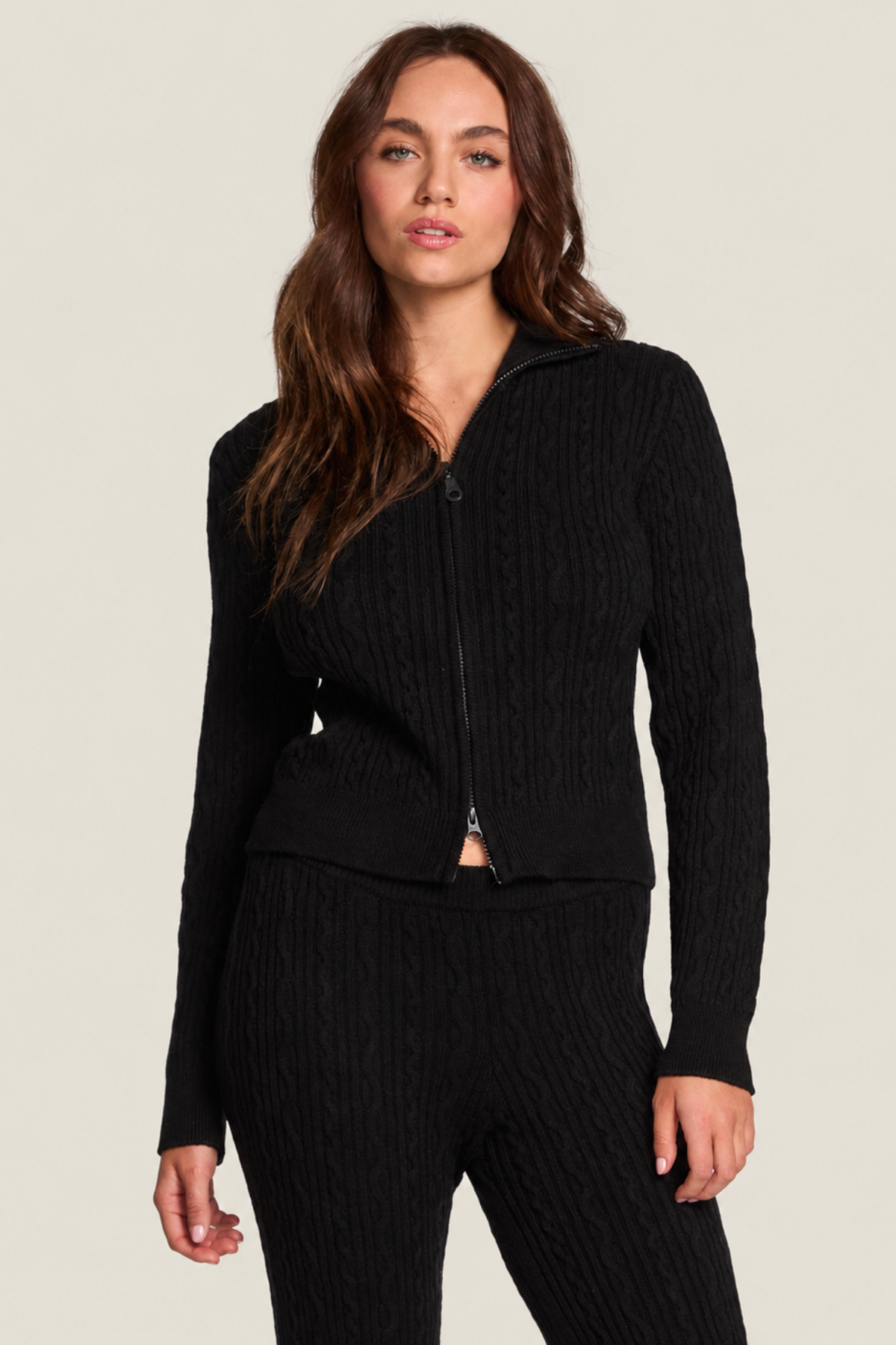 Pantalón de punto negro elegante para mujer con cintura elástica