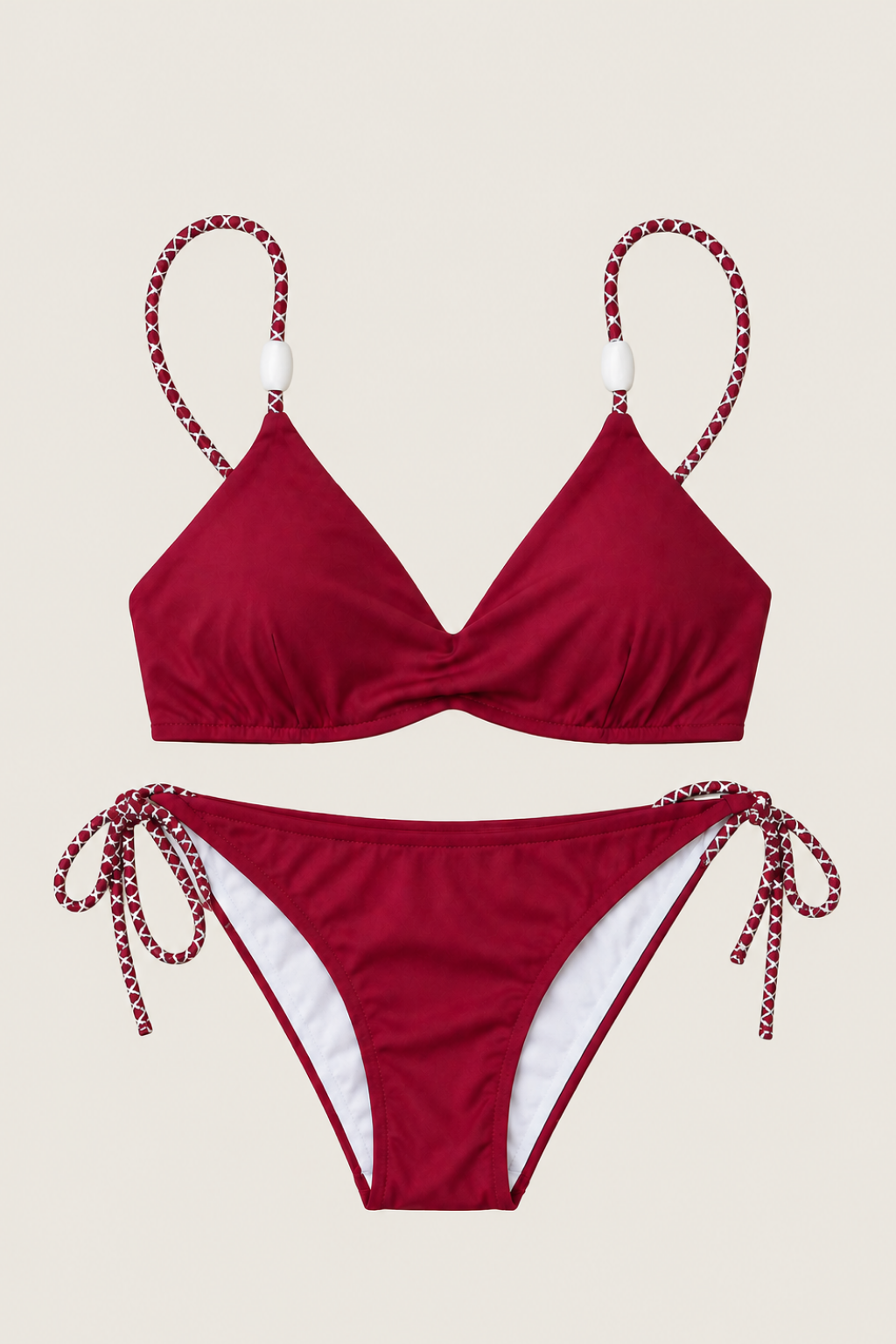 Vista bikini burgundi con silueta favorecedora y diseño cómodo ideal para vacaciones, playa y outfits summer luxury