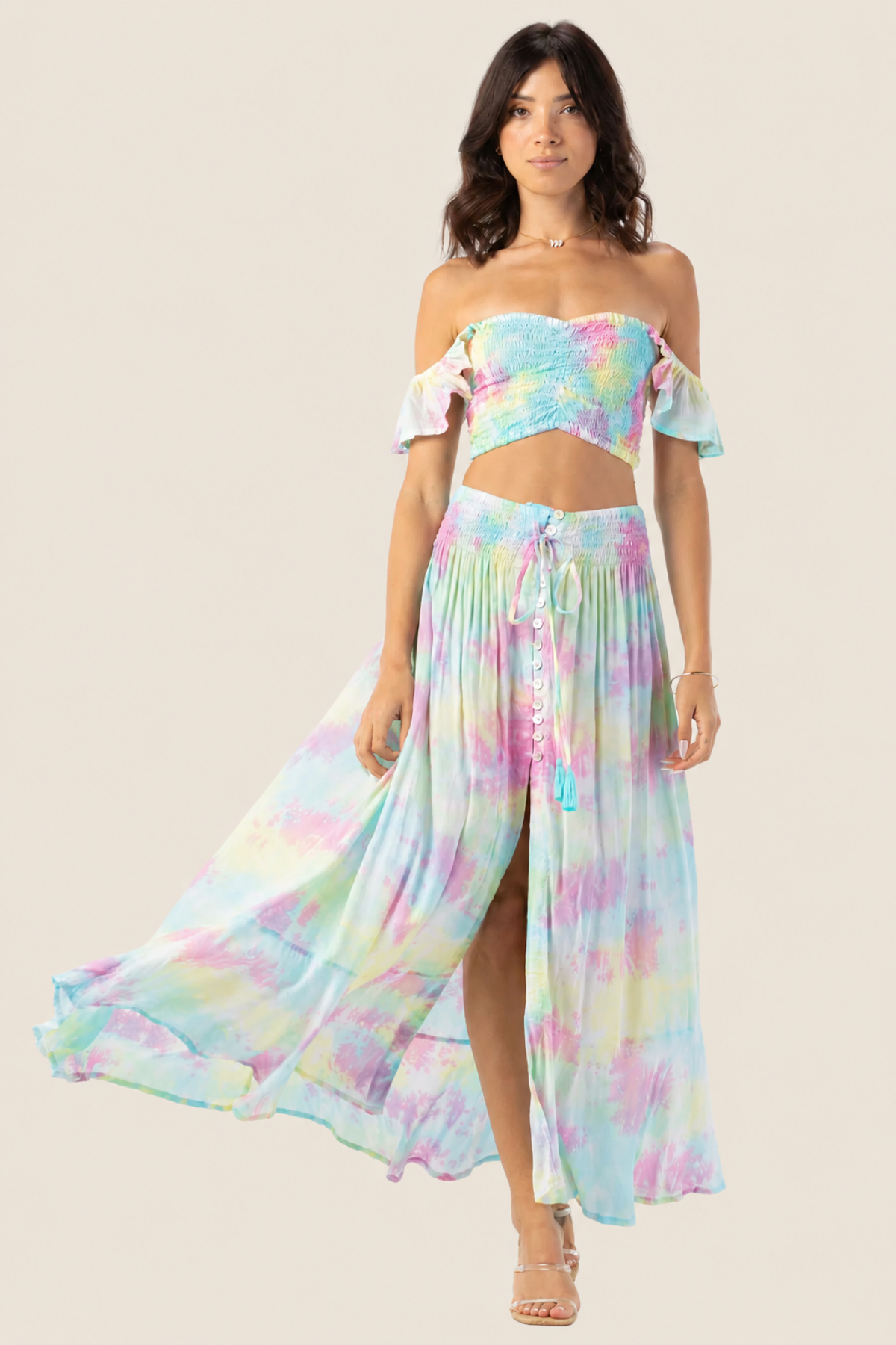 Set Tiare Hawaii Tosca Violet Smoke con top ajustado Hollie y falda larga Dakota de cintura alta