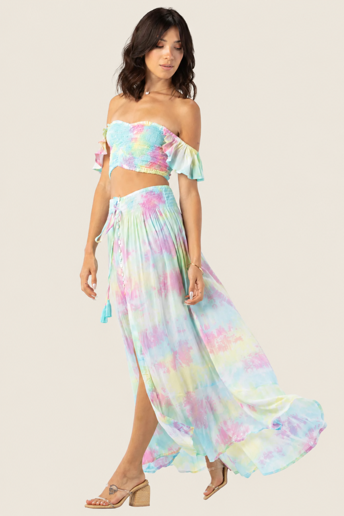 Conjunto Tiare Hawaii Tosca Violet Smoke con top sin mangas Hollie y falda larga Dakota con botones