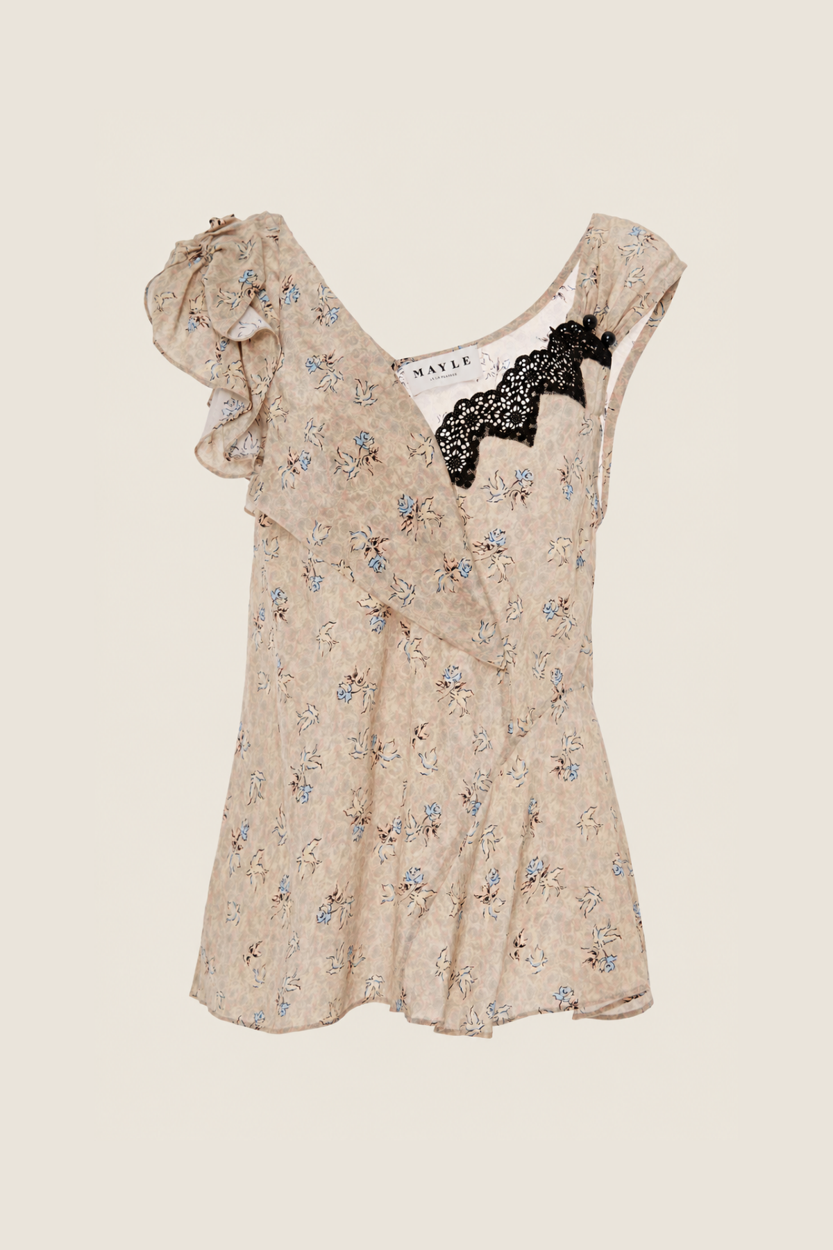 Detalle de la camisola Maison Mayle Floral Ines mostrando el tejido ligero y estampado floral perfecto para combinar en verano