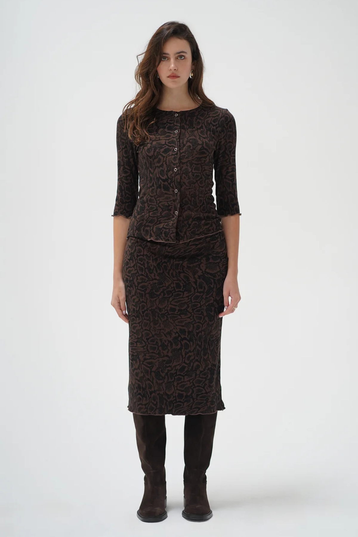 Falda De Canalé Estampada Leony - Pitón Chocolate
