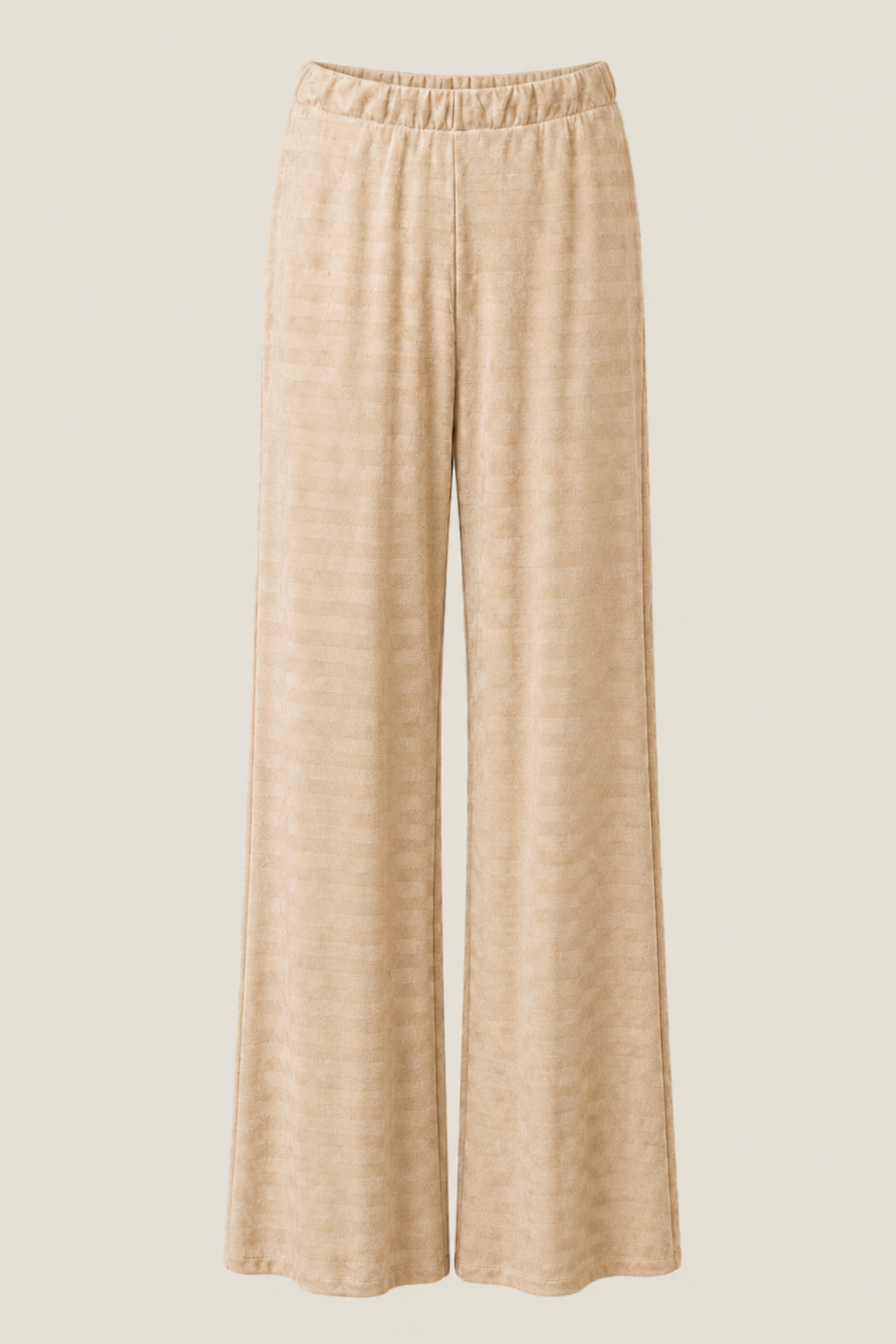 Pantalón cappuccino de mujer con cintura elástica, textura en relieve y pierna ancha