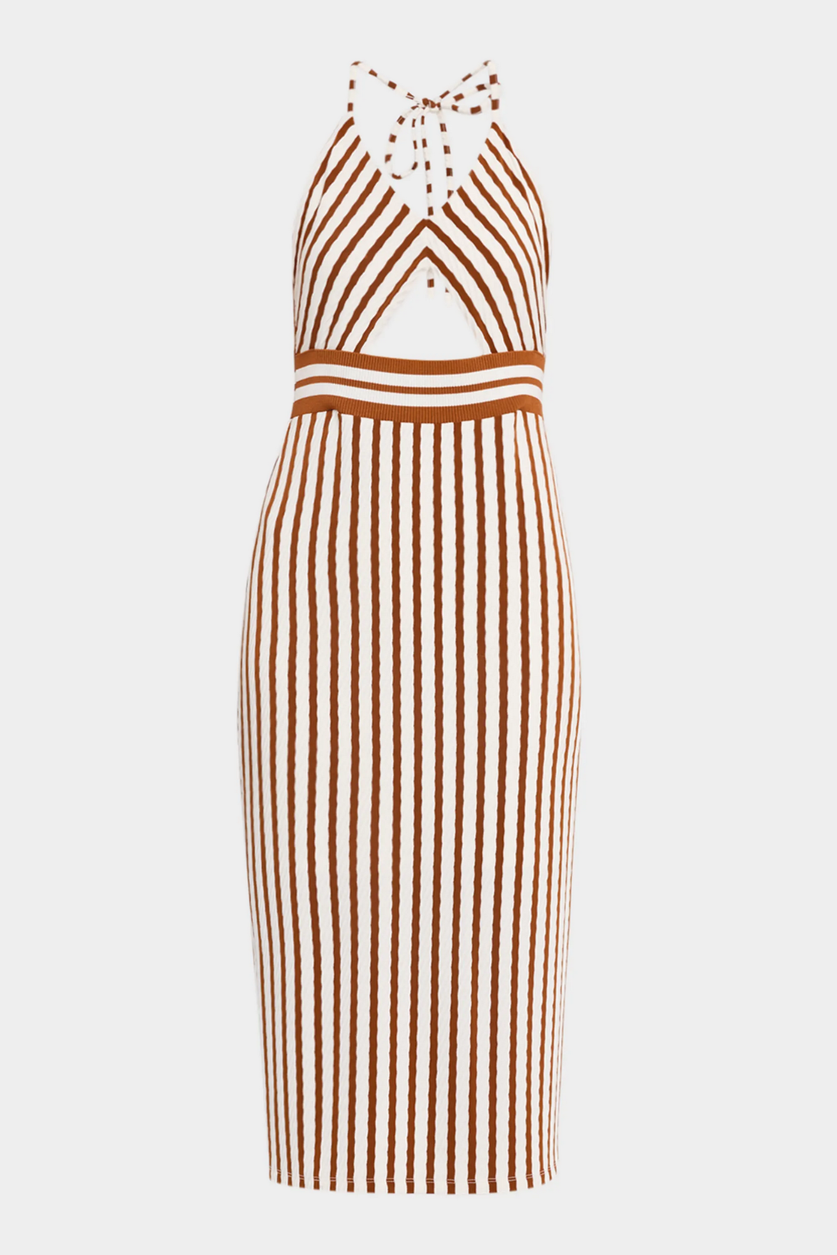 Vestido midi rayas texturizadas con estilo elegante y versátil ideal para eventos sofisticados