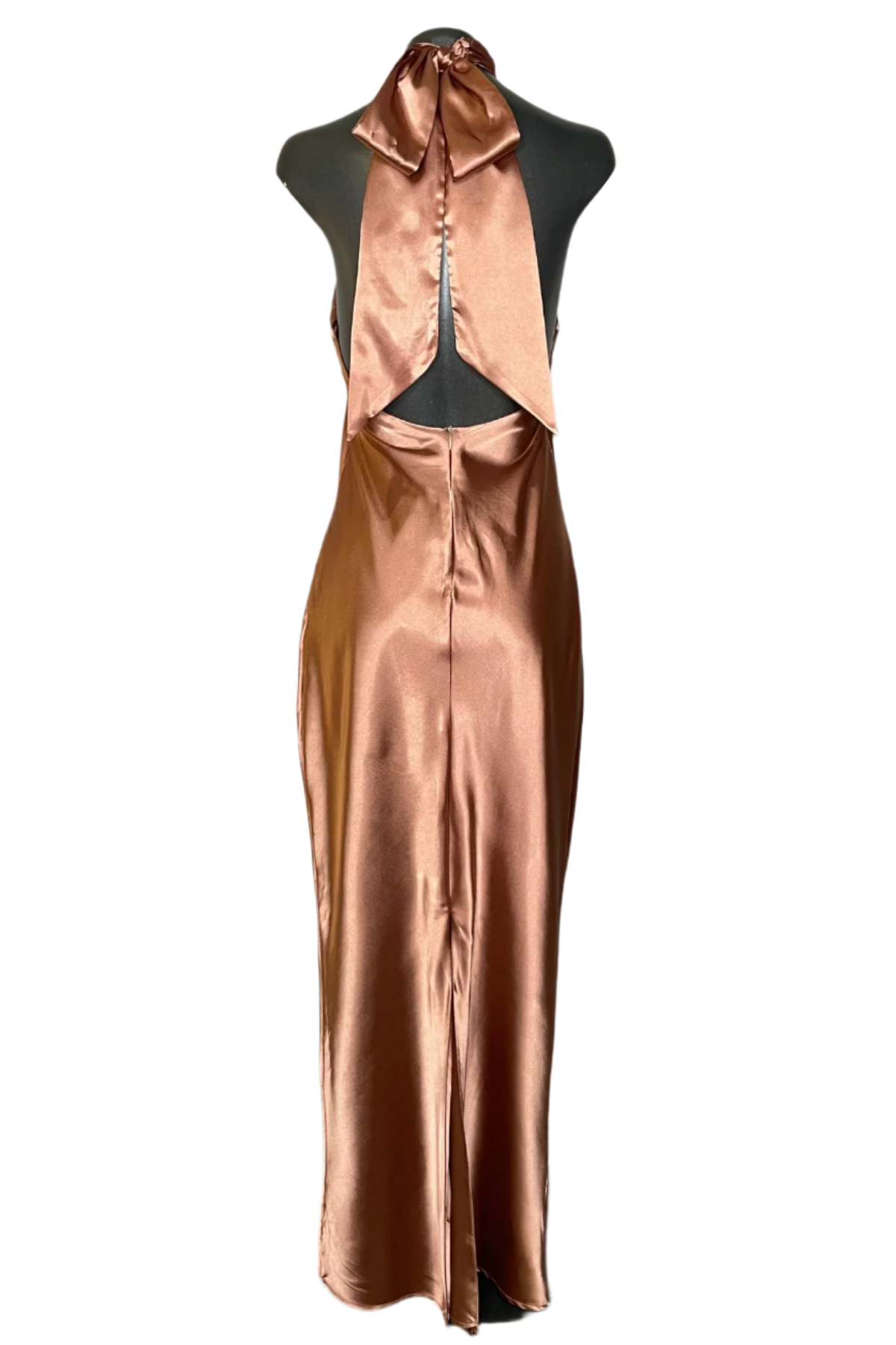 Vestido largo Vila en lana nude con escote espalda en V, manga larga y tejido grueso de invierno para elegancia con sensualidad