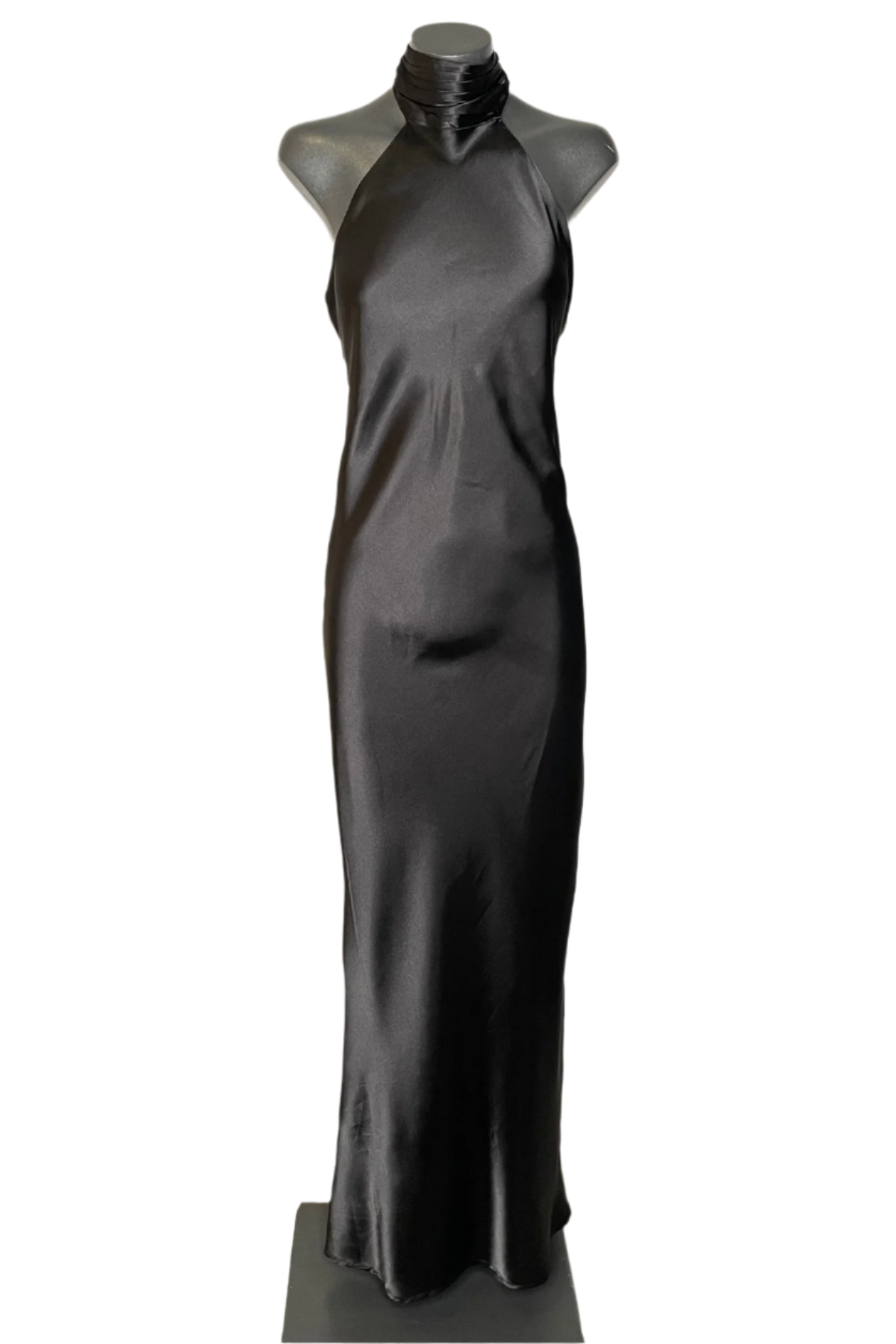 Vestido largo Lana de Vila color negro con corte recto, cuello Halter y escote en la espalda