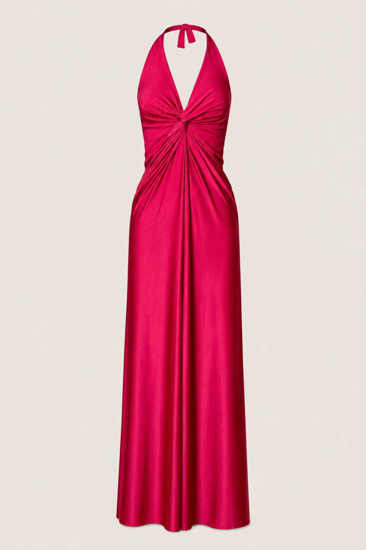 Vestido largo con escote cruzado granate ideal para invitada de boda y eventos sofisticados