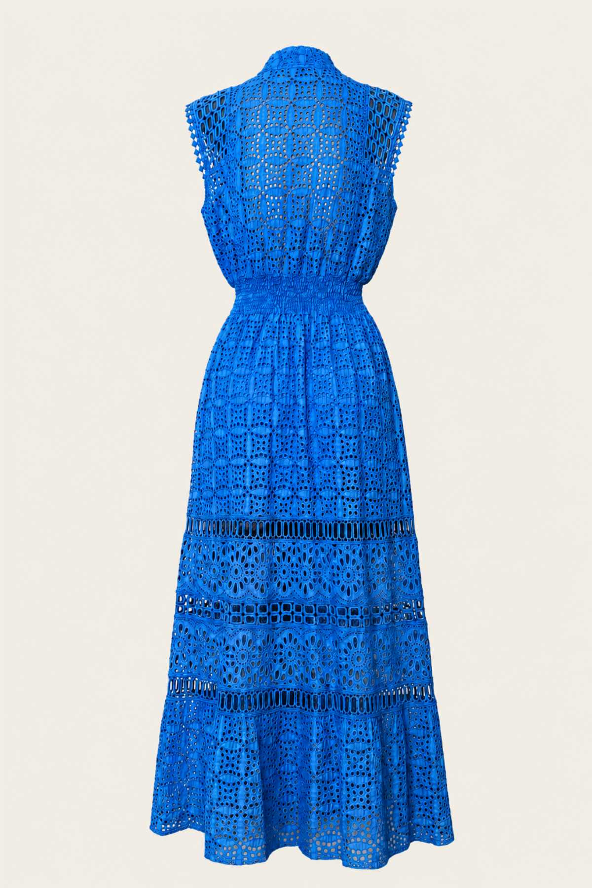 Vista trasera vestido maxi azul cobalto con caída sofisticada y estilo refinado perfecto para galas, fiestas y ocasiones especiales