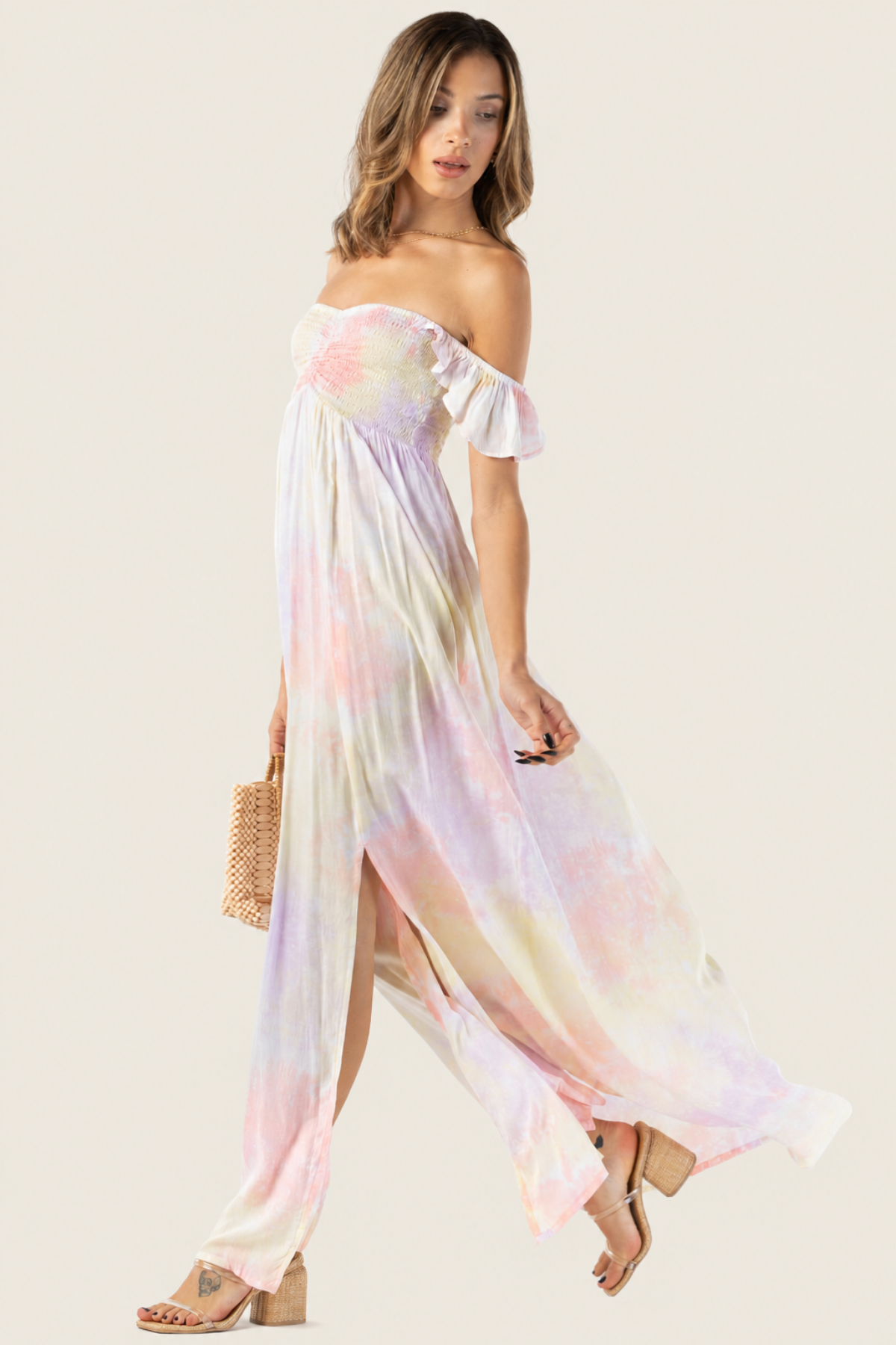 Hollie Vestido Largo - Salmon Yellow Violet Smoke - Glam Barcelona