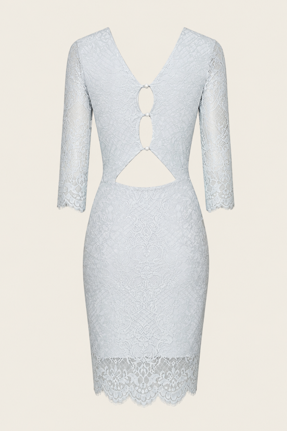 Vista trasera completa del vestido midi For Love & Lemons Pot Pourri Lace en maniquí, destacando el acabado del encaje y la forma elegante