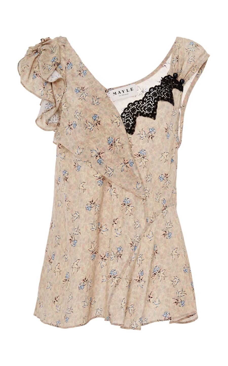 Detalle de la camisola Maison Mayle Floral Ines mostrando el tejido ligero y estampado floral perfecto para combinar en verano