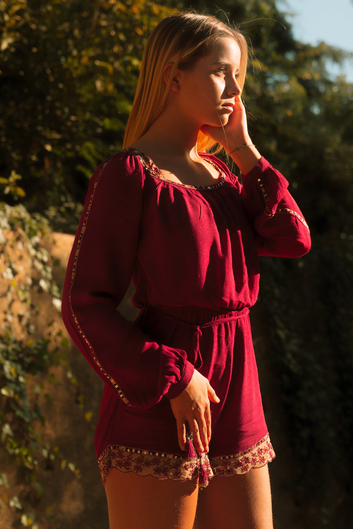 Rahi Cali Vine Long Sleeve Berry Romper