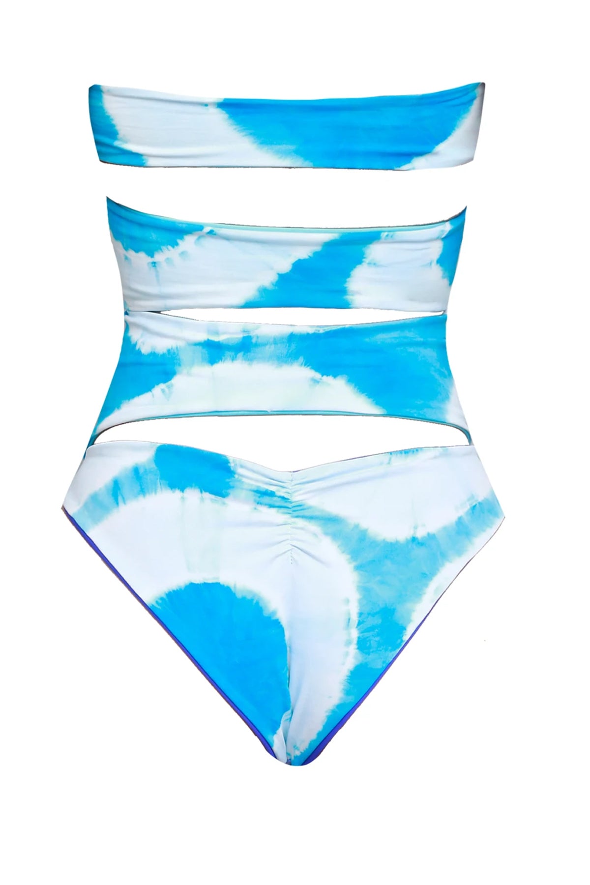 Bañador Martha Rey Amore Hyper Blue visto desde atrás sobre fondo blanco, diseño sin costuras y ajuste cómodo