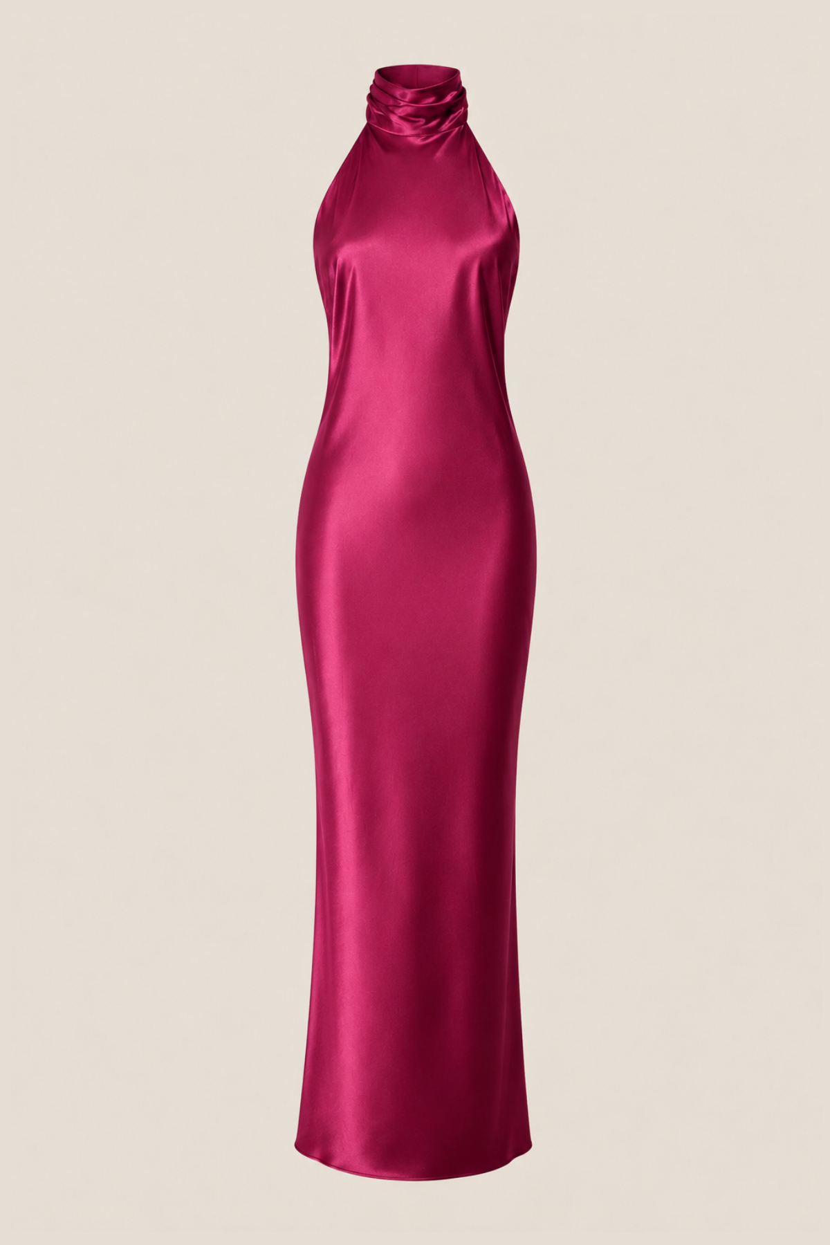 Vestido largo Lana wine con cuello halter y espalda en V, ideal para graduación y fiestas
