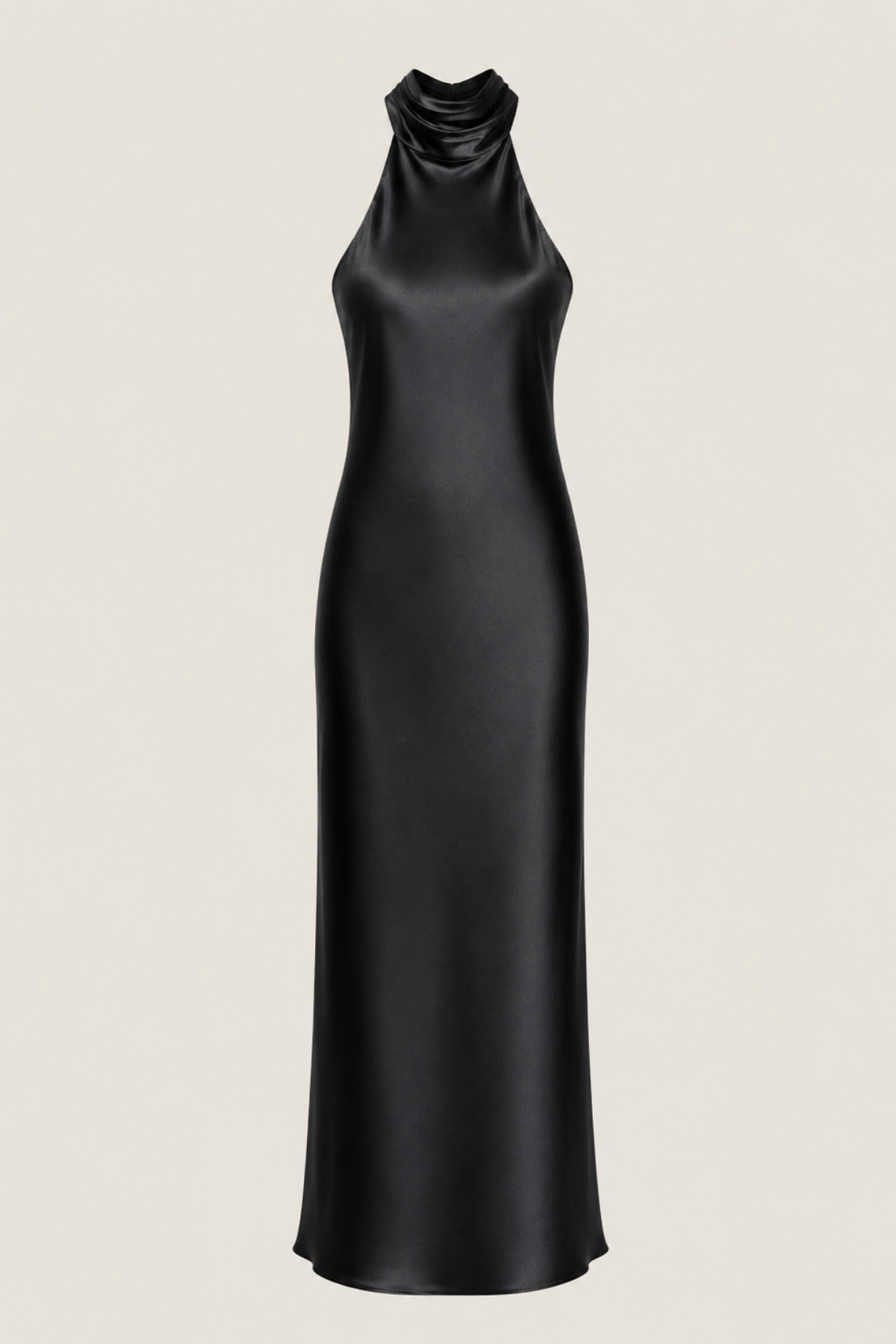 Vestido de fiesta largo Lana de Vila color negro con corte recto, cuello Halter y escote en la espalda 