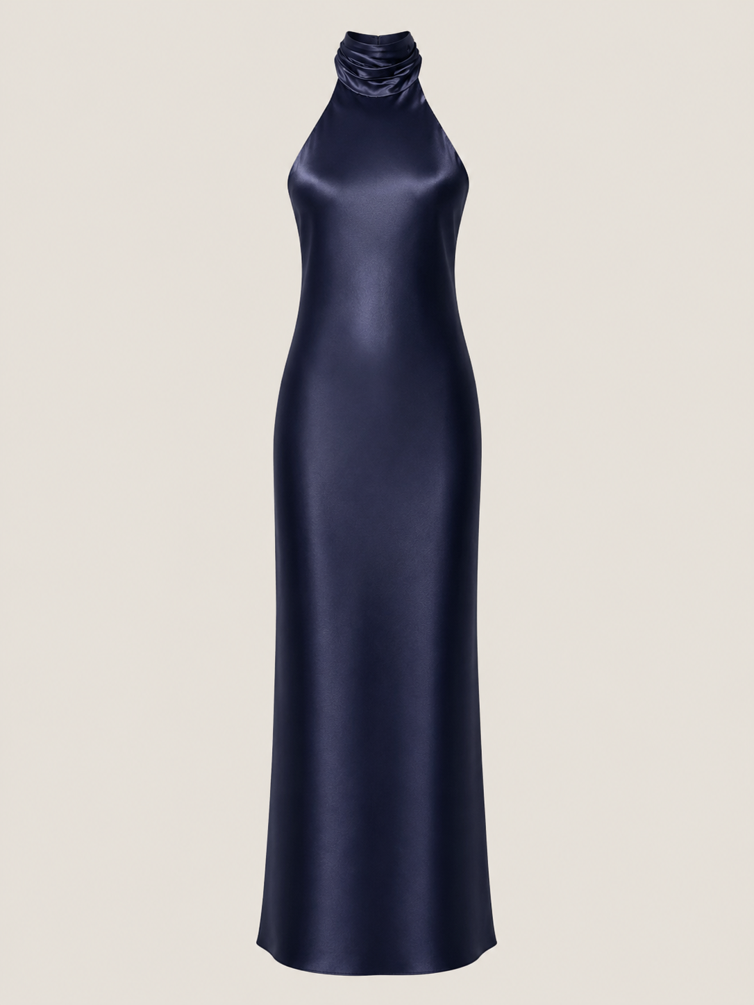 Vestido largo navy azul marino halter con corte maxi y tela ligera para celebraciones elegantes y fiestas