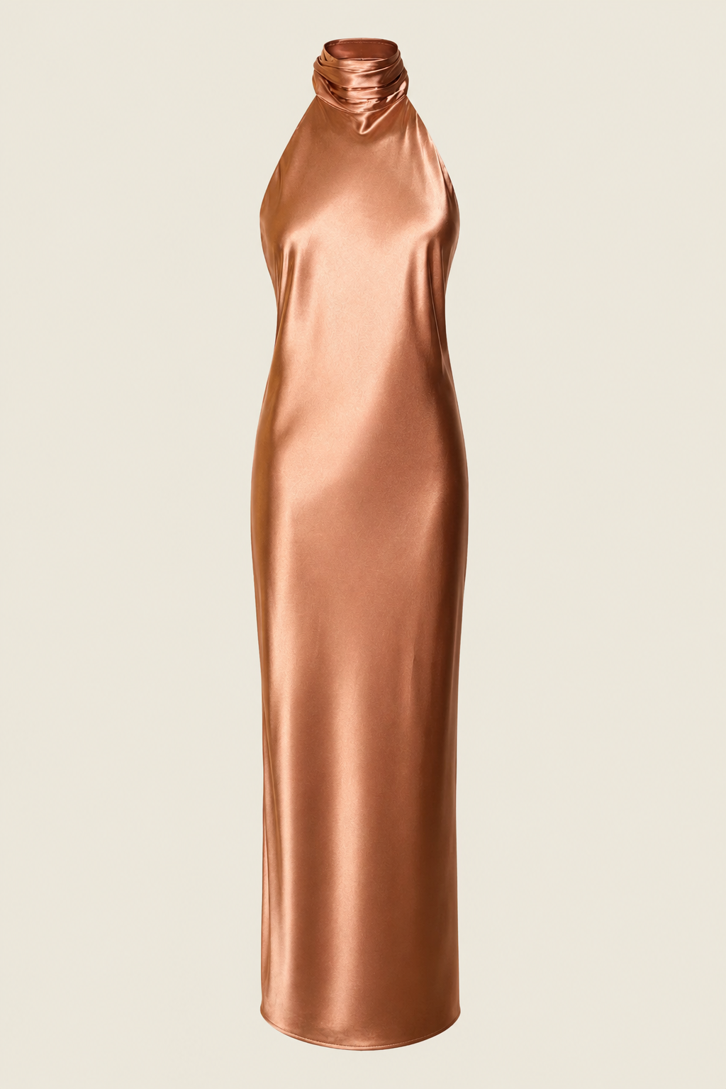 Vestido largo Vila en lana nude con cuello halter ideal para bodas y graduaciones