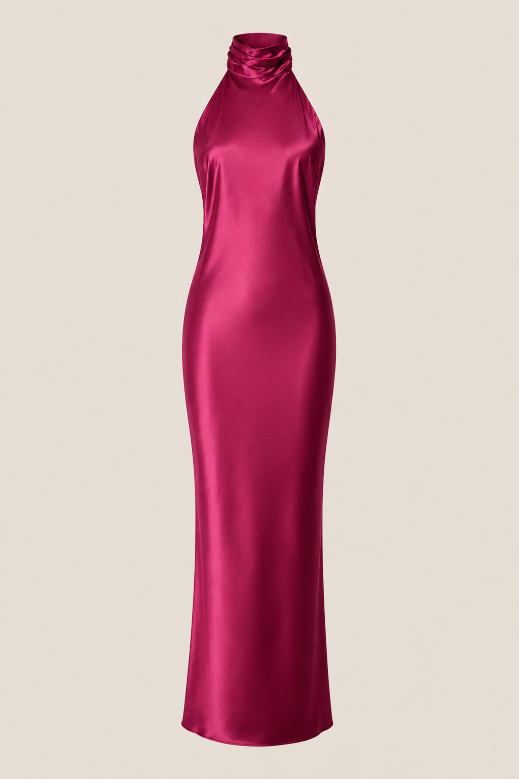 Vestido largo Lana wine con cuello halter y espalda en V, ideal para graduación y fiestas