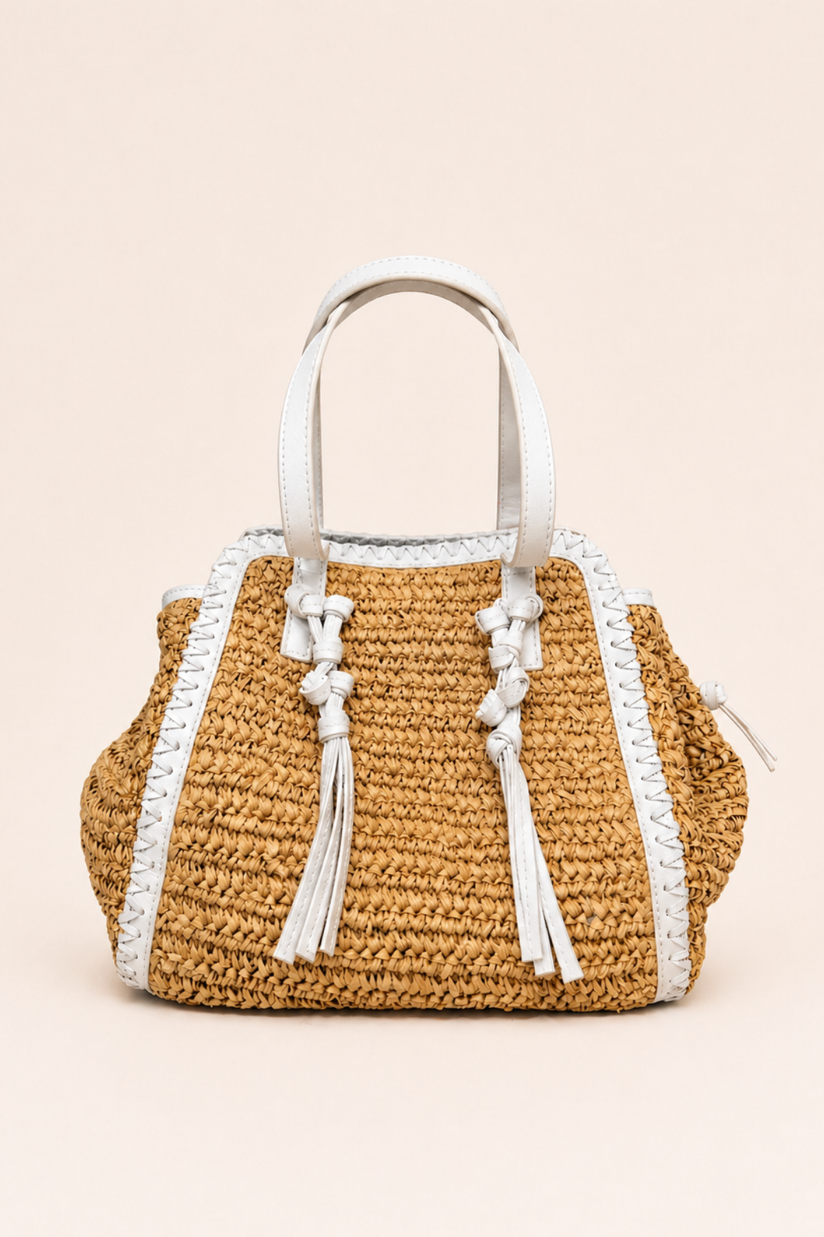 Bolso de raffia con asas de piel elegante para mujer verano playa