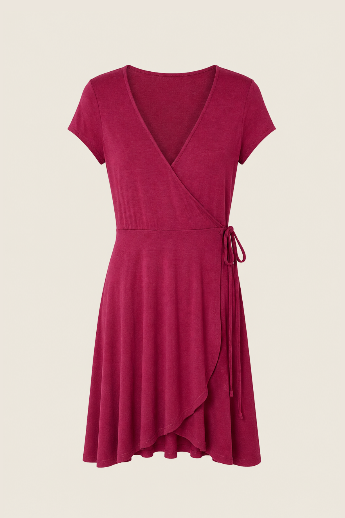 Vestido mini Vila en vino tinto con lazo lateral, manga corta y falda fluida de corte A-line - escote en V pronunciado y tejido satinado