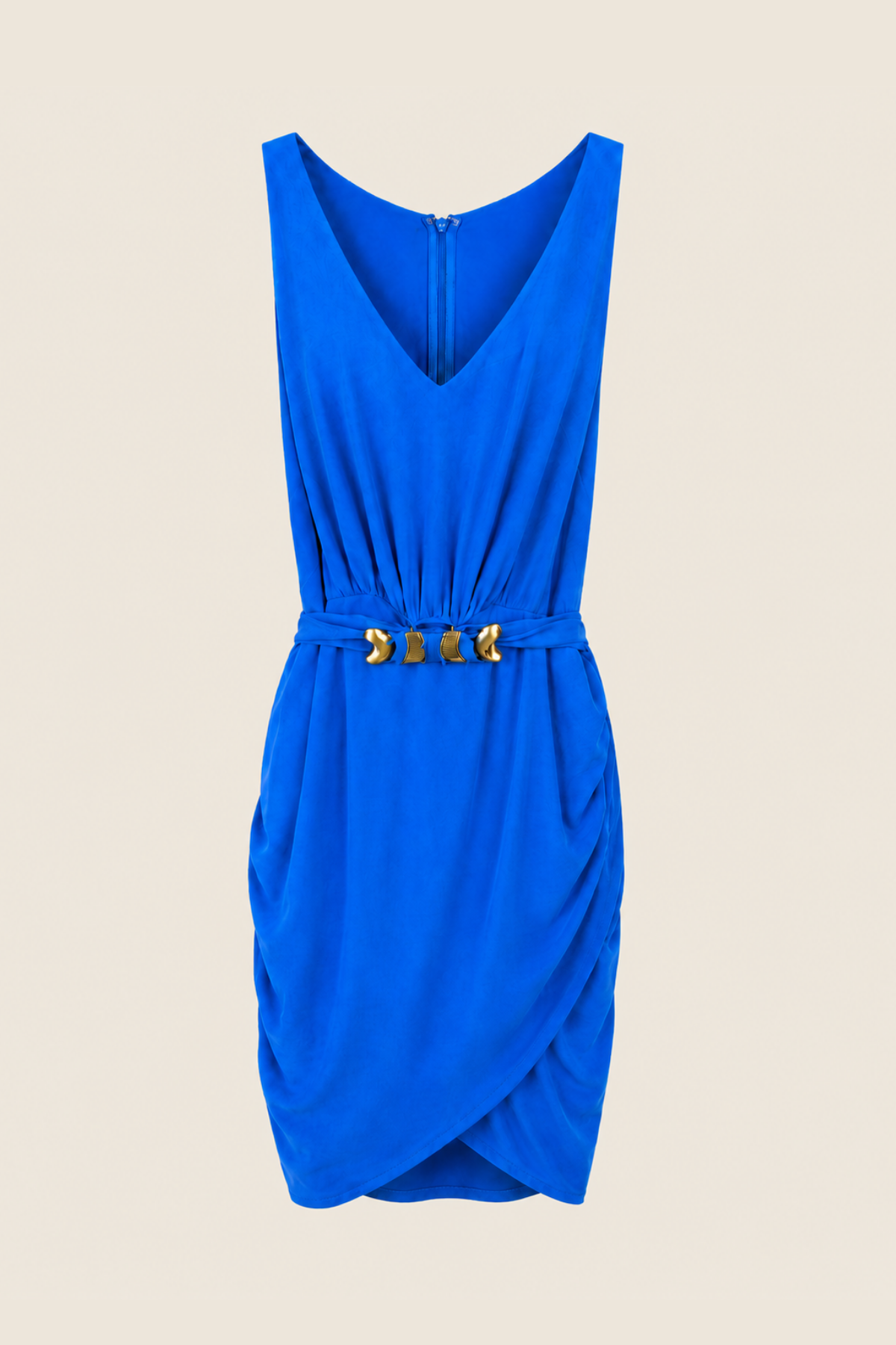 Mini vestido de seda Madison de Marcus , cuello en V, detalles en la cintura y con cierre de cremallera en la parte trasera