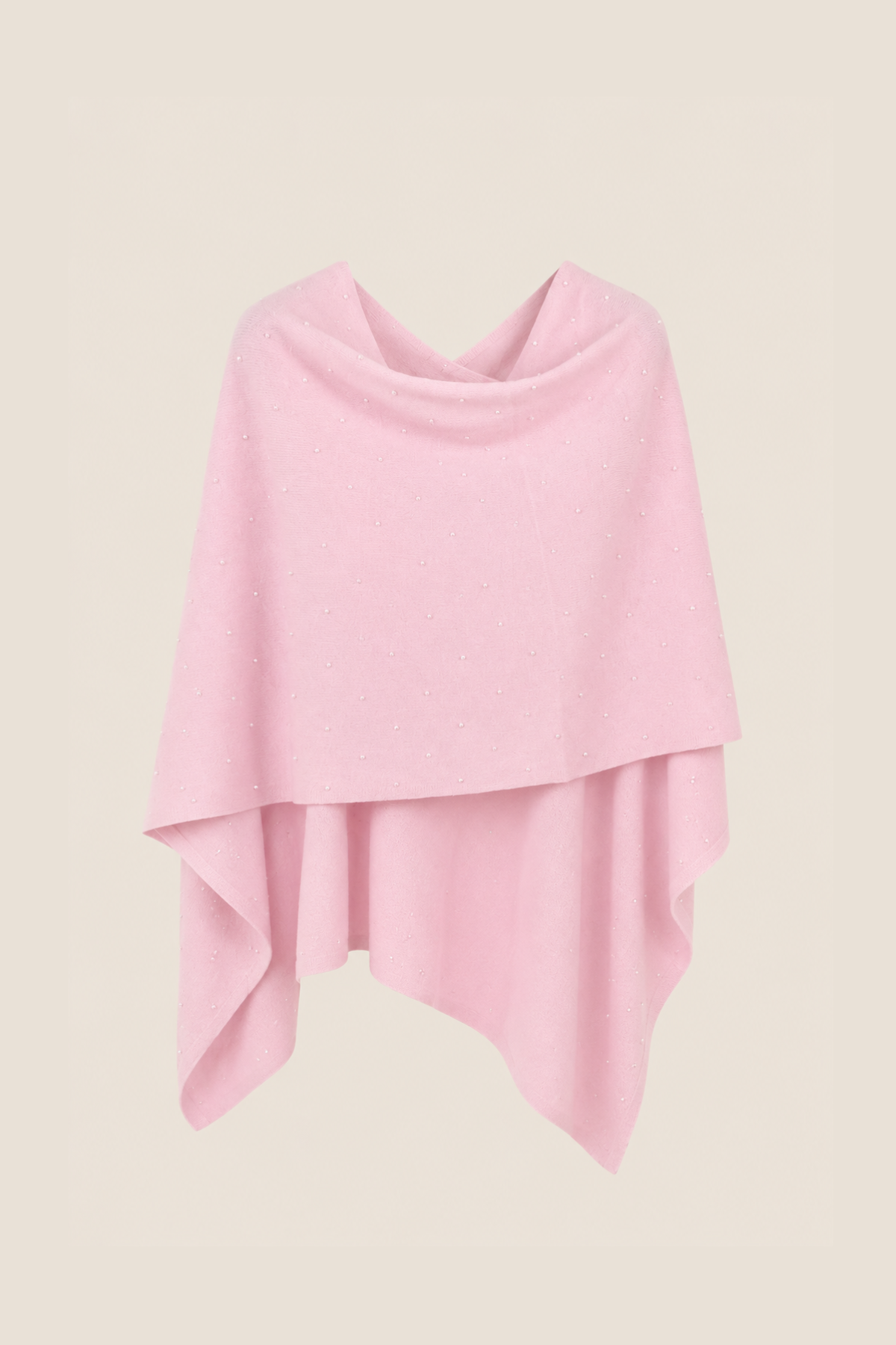 Poncho de cashmere rosa In Cashmere con perlas decorativas, ideal para añadir sofisticación y calidez a looks invernales