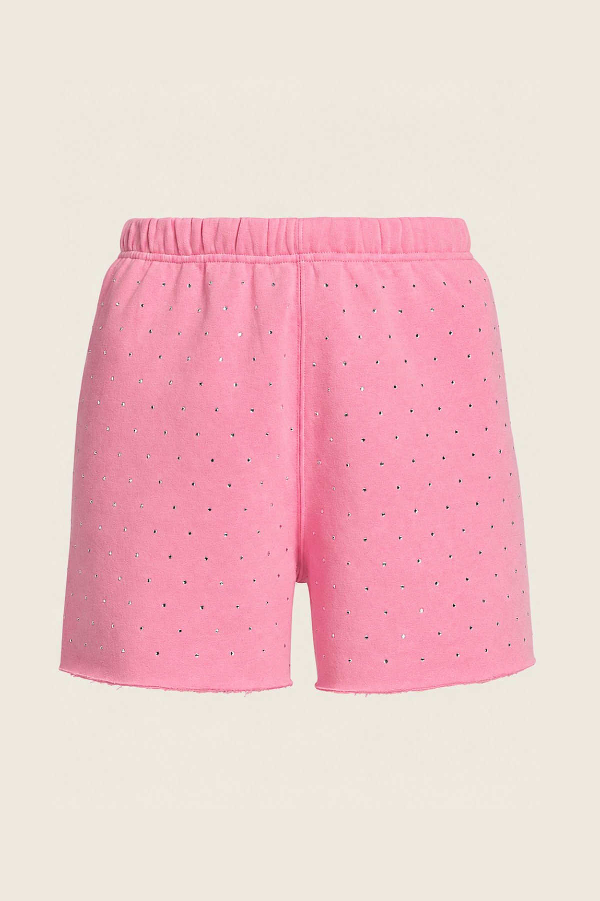Shorts Aria Crystal de Generation Love en rosa chicle sobre fondo blanco, con pedrería brillante y cintura alta elástica elegante