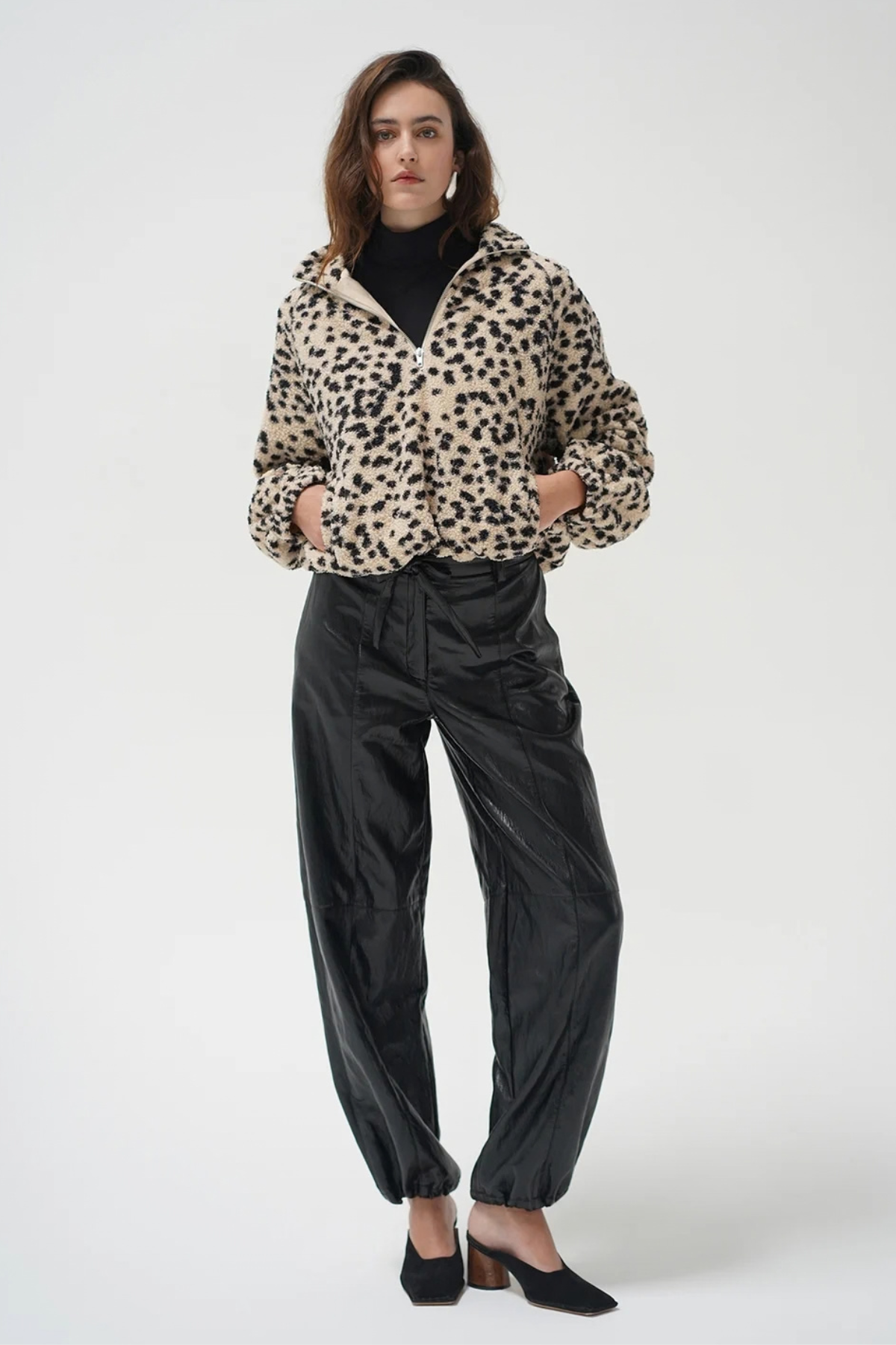 James Sudadera De Sherpa Con Estampado Animal y Media Cremallera
