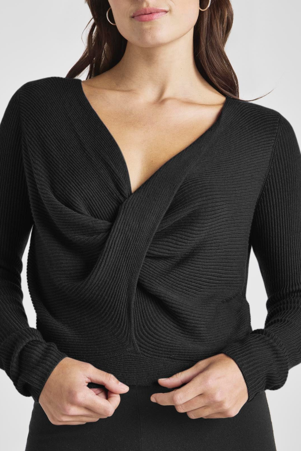 Splendid Loopknit LYR Surplice Sweater Black
