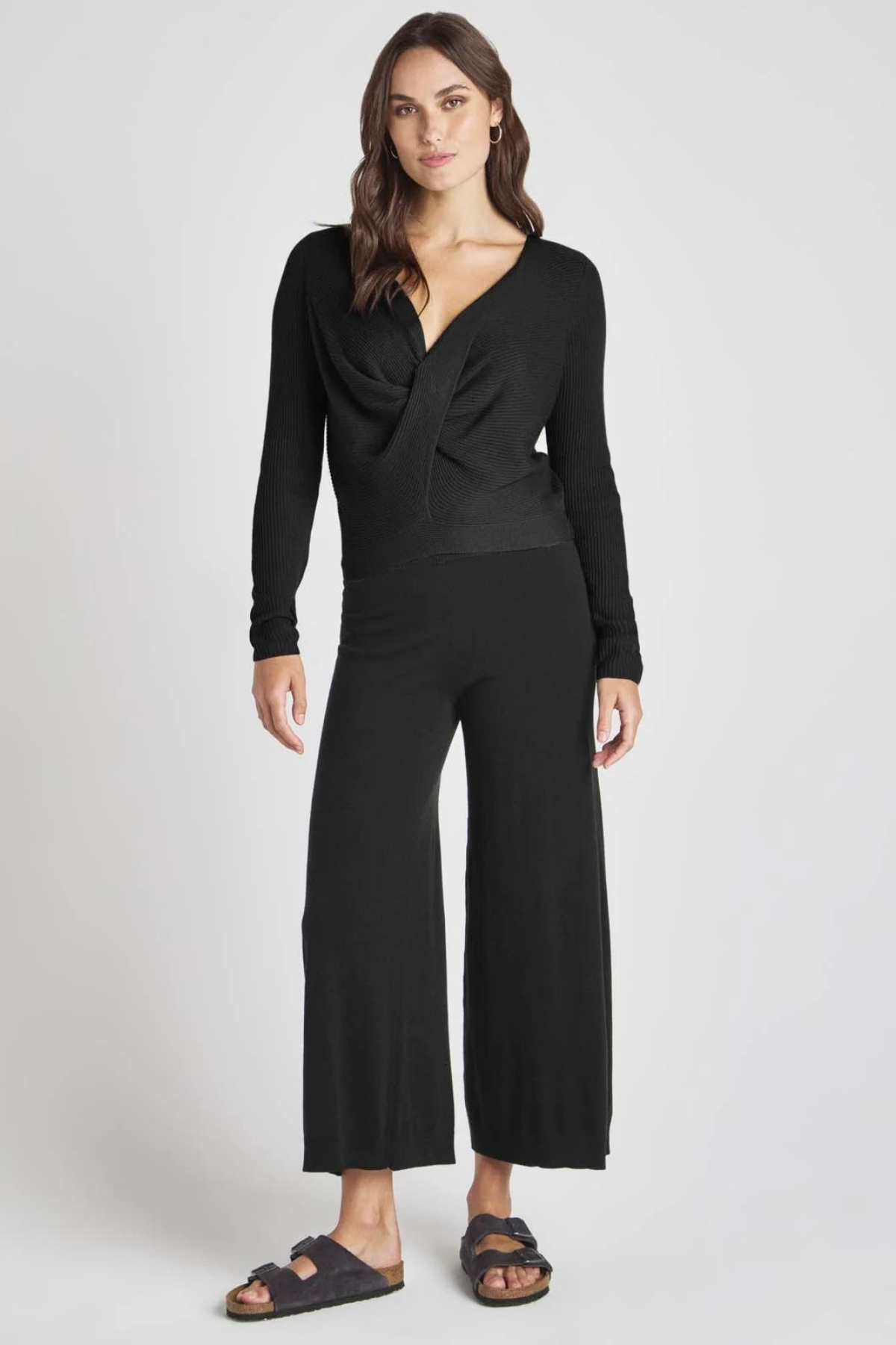 Splendid Loopknit LYR Surplice Sweater Black