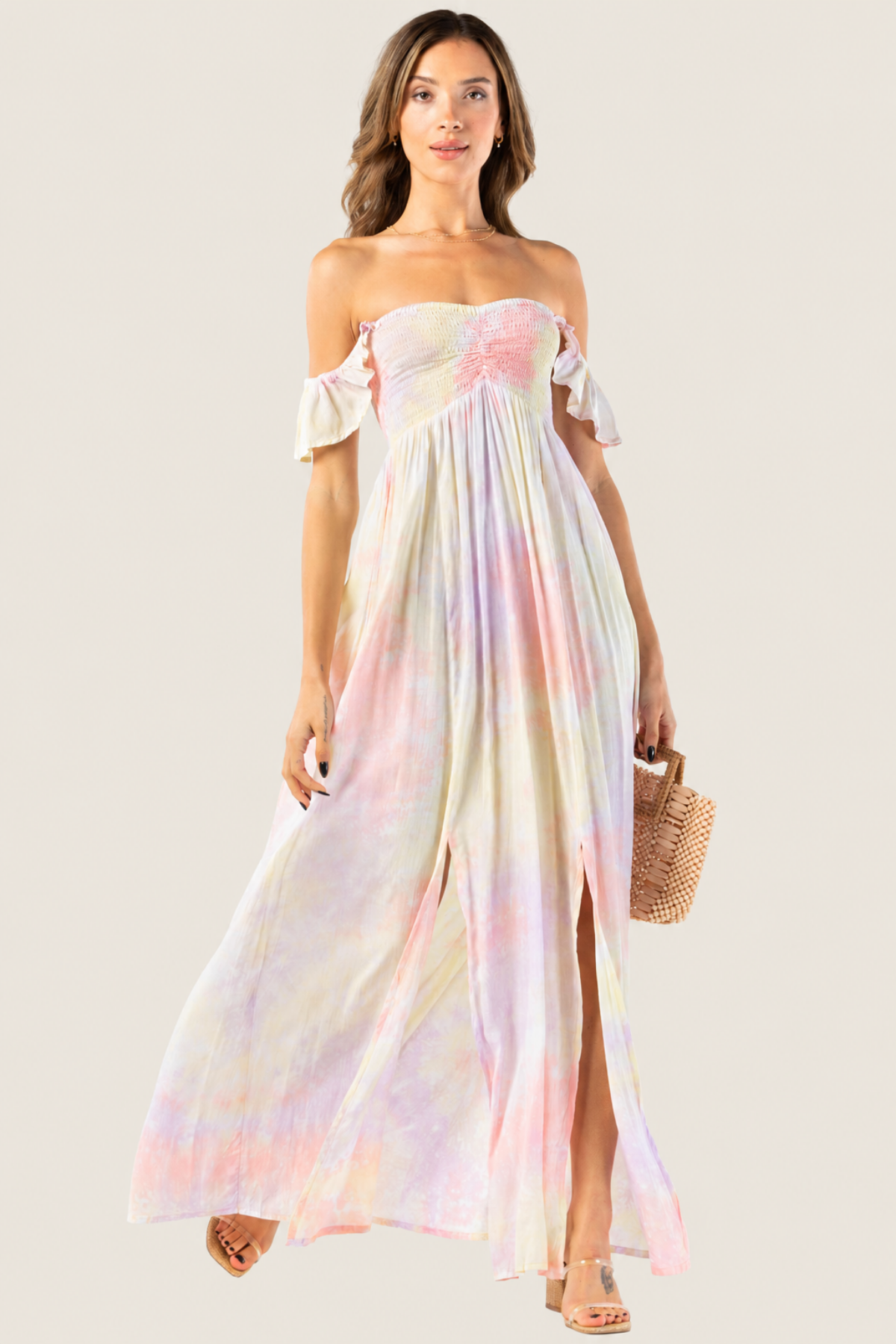 Hollie Vestido Largo - Salmon Yellow Violet Smoke - Glam Barcelona