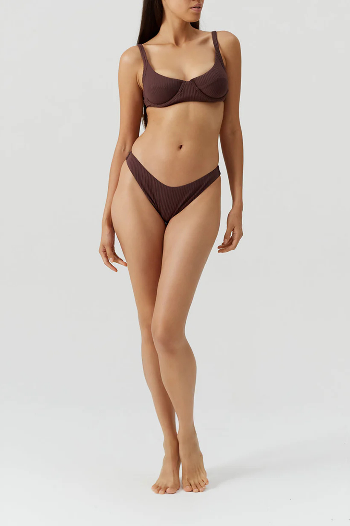 Noto Brown Ribbed Bikini