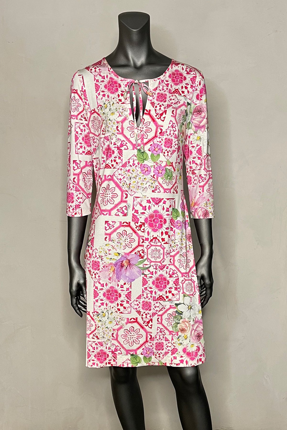 Blumarine Floral Pink 3/4 sleeve Midi Dress