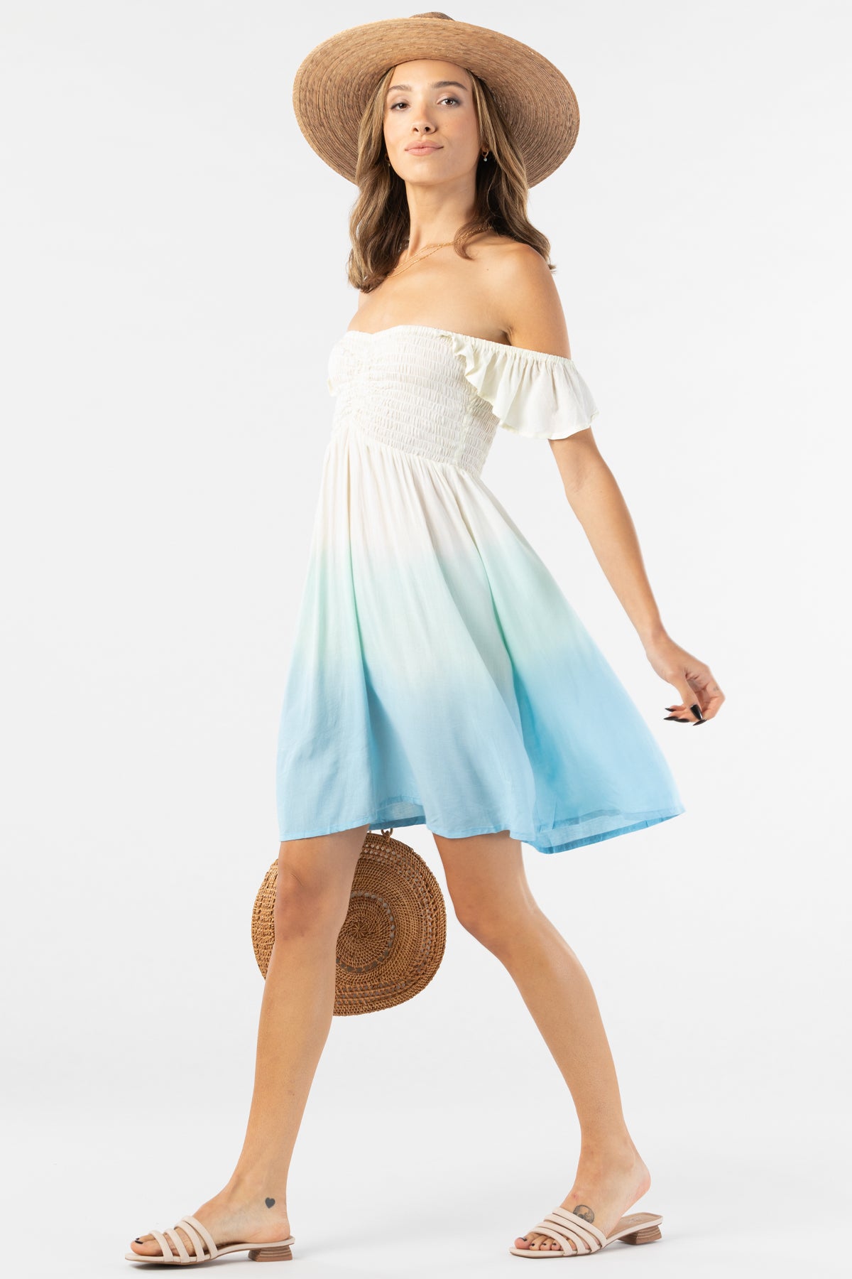 Tiare Hawaii Hollie Mini Dress - Cream Teal Blue Ombre