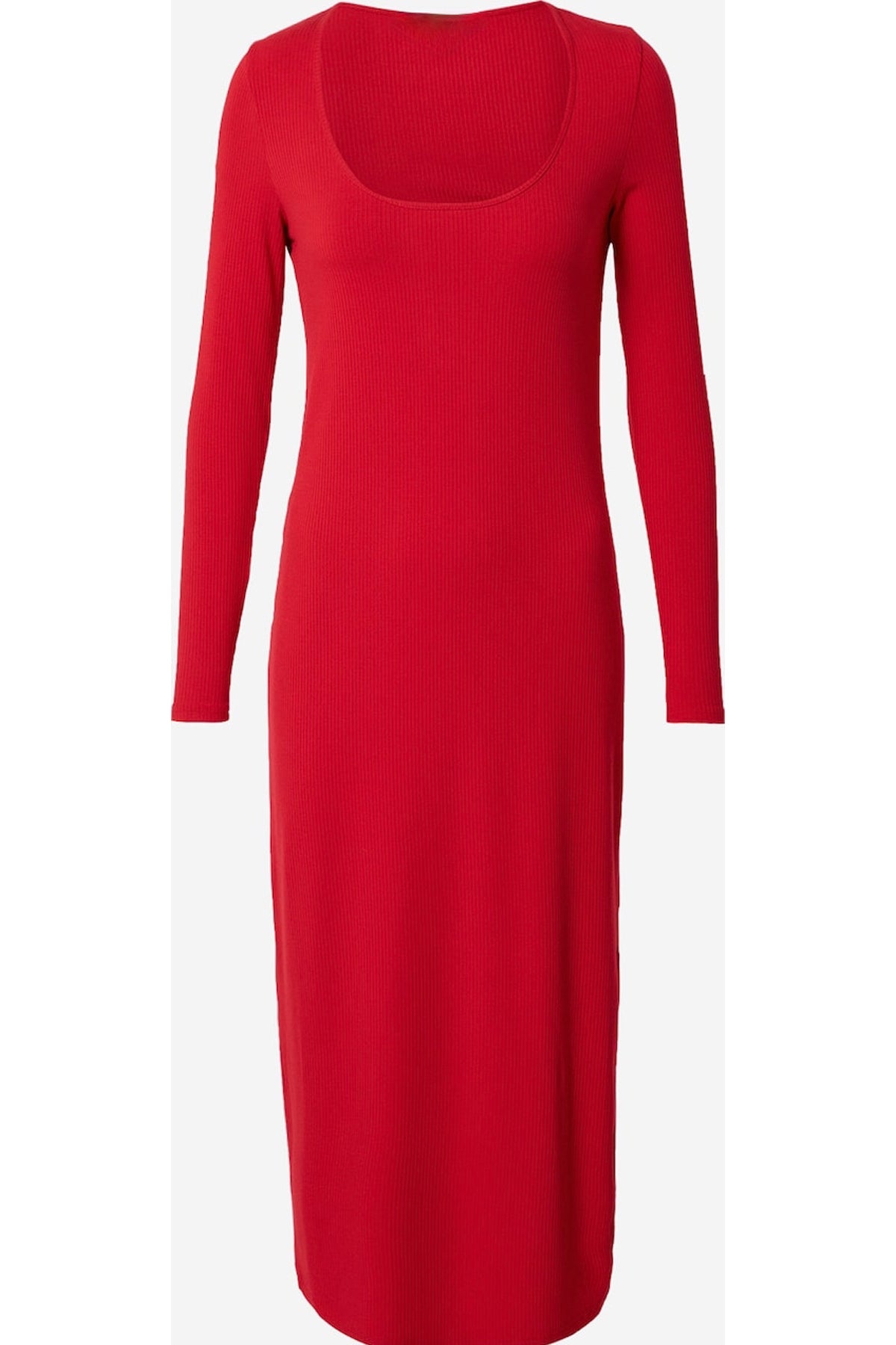 Red Ribbed Midi Dress