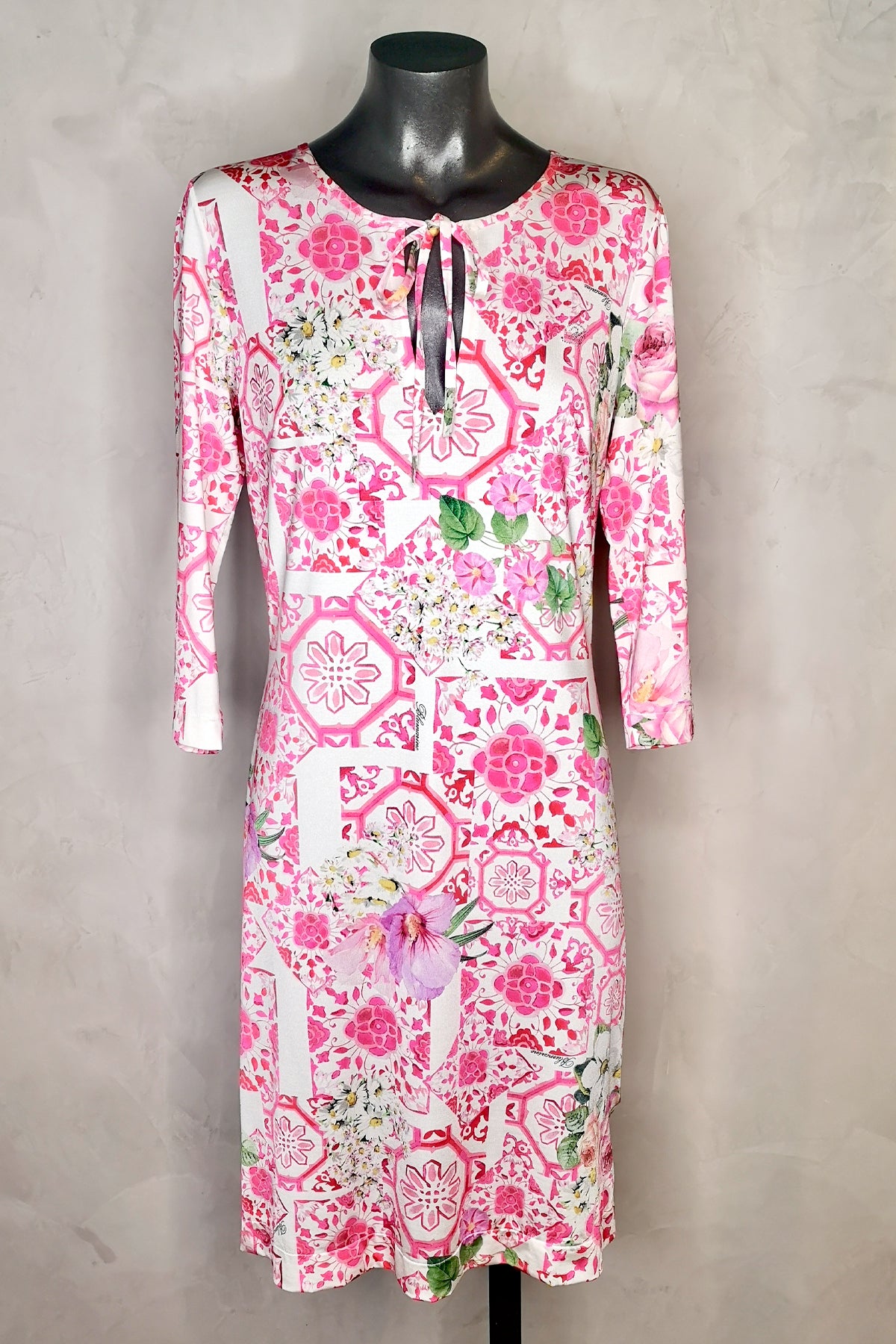 Blumarine Floral Pink 3/4 sleeve Midi Dress