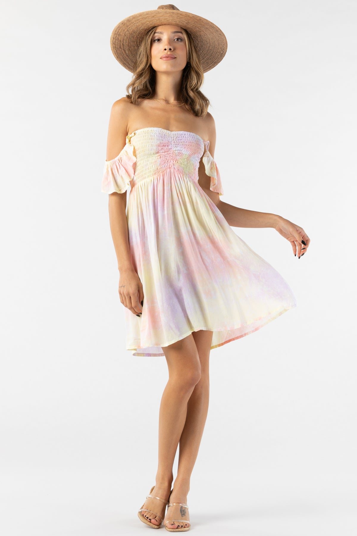 Tiare Hawaii Hollie Mini Dress - Salmon Yellow Violet Smoke